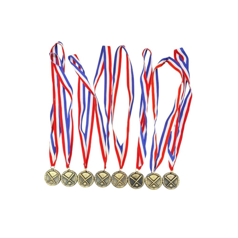 Vintage Baseball Gold Medals Engraved Flint Hills With Ribbon Lot of 8 Award 2"